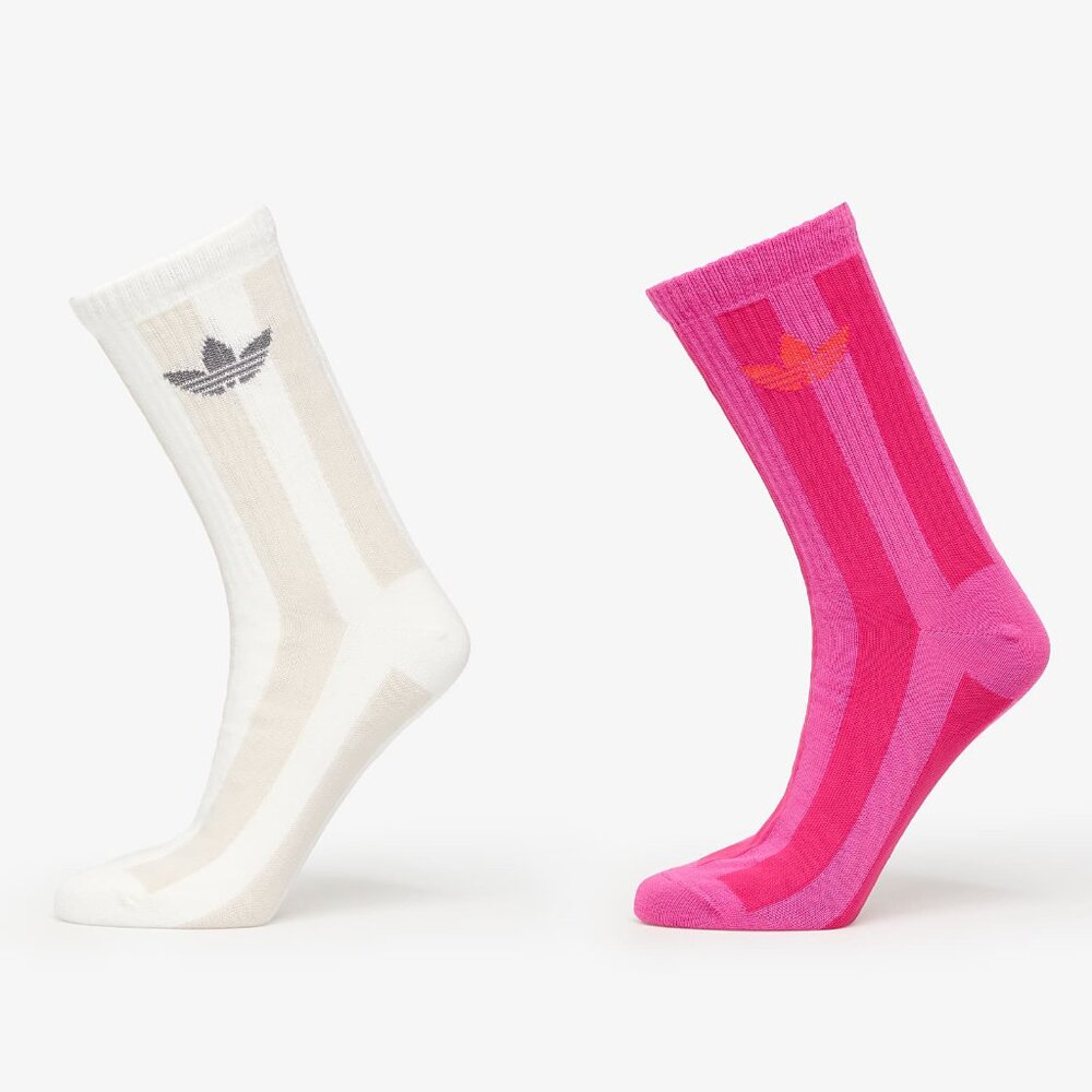 Adidas adidas Striped Crew Socks 2-Pack Off White/Beige Semi Lucid Fuchsia L NWT - Picture 2 of 4